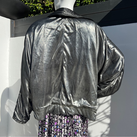 80s Metallic Button Up Bomber Jacket - Picture 4 of 16